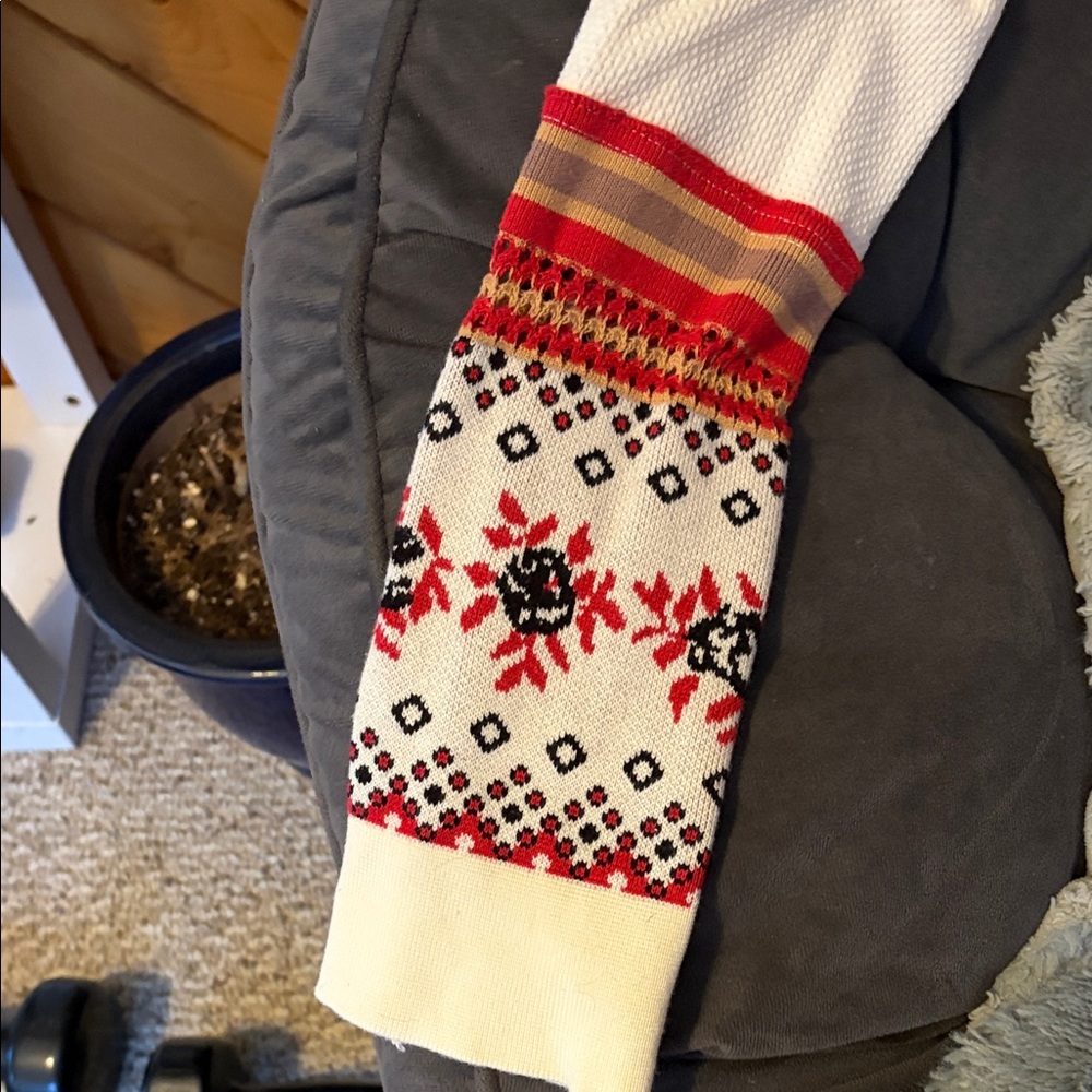 Free People Cream Thermal Top with Red & Pink Embroidered Cuffs - Picture 5 of 5